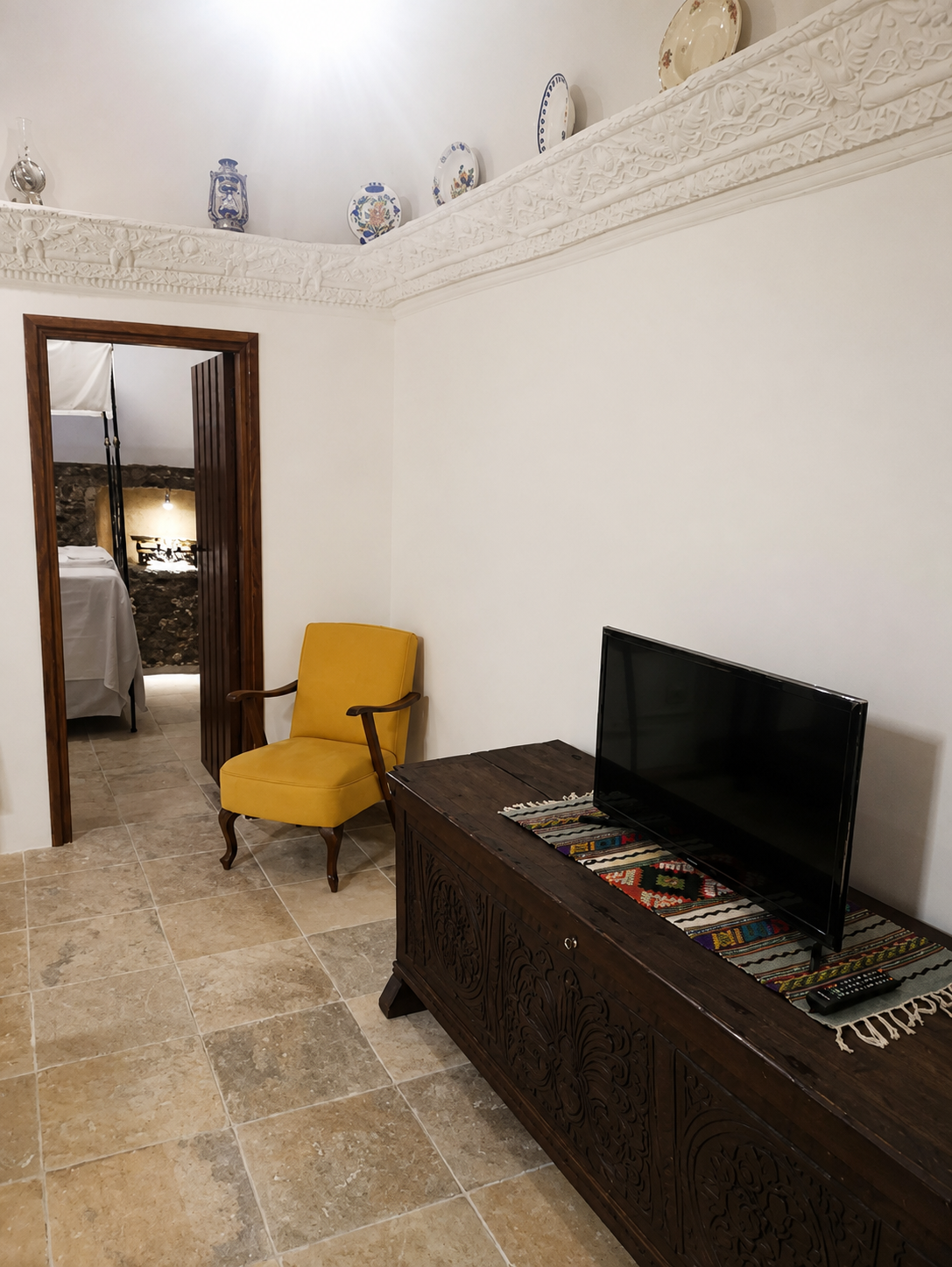The hall with handcrafted details and seating