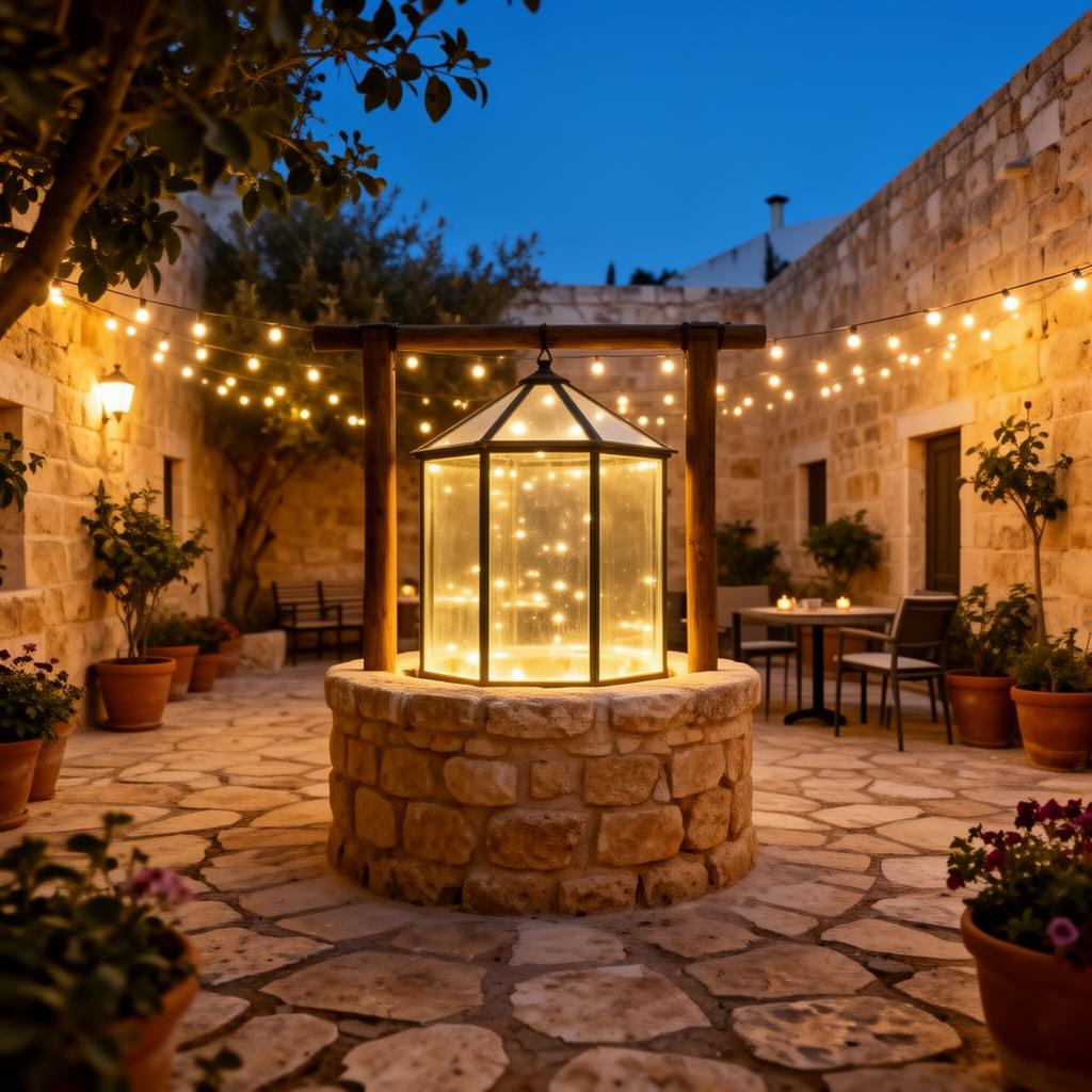 The traditional well with illuminated glass cover